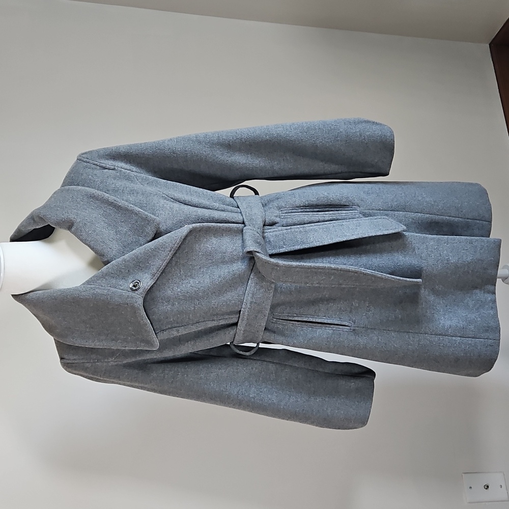 Hilary Radley SZ 4 Coat wool angora blend belted snaps Opt Neck Wrap Collar